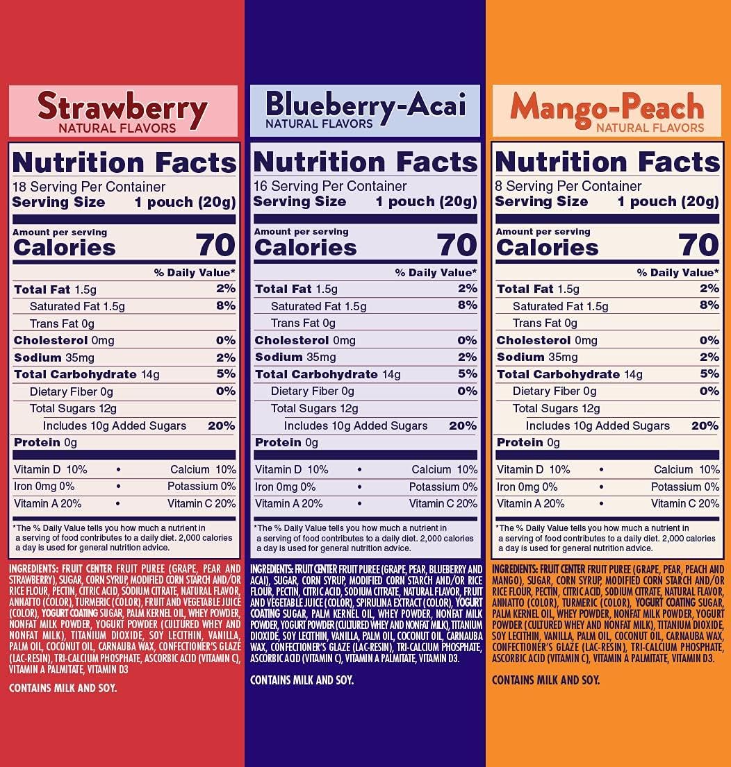 Welch's Fruit 'n Yogurt Snacks nutrition label close-up with key nutrients