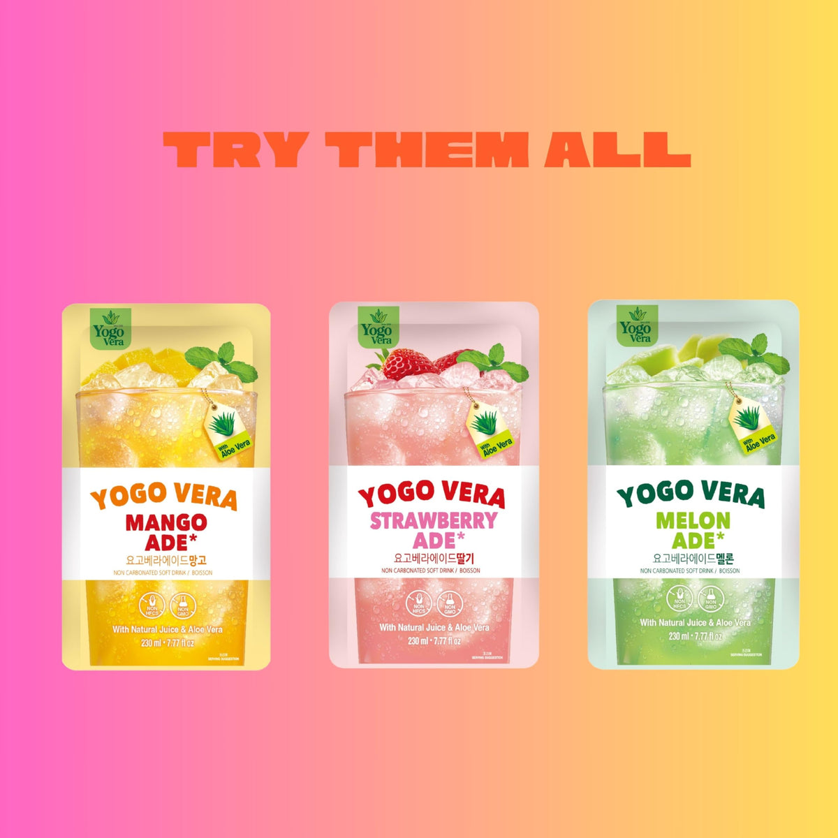 Pouring Generic Yogo Vera Mango Ade showing vibrant juice color