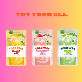 Pouring Generic Yogo Vera Mango Ade showing vibrant juice color