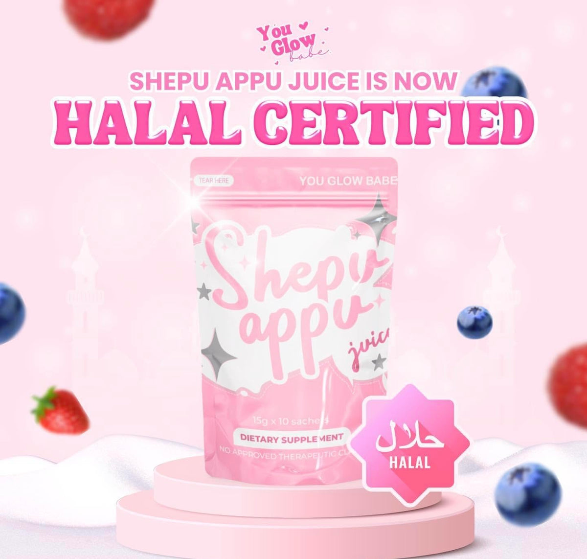 Generic You Glow Babe Shepu Appu Juice pouring into a glass for on-the-go hydration.