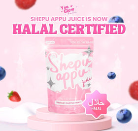 Generic You Glow Babe Shepu Appu Juice pouring into a glass for on-the-go hydration.
