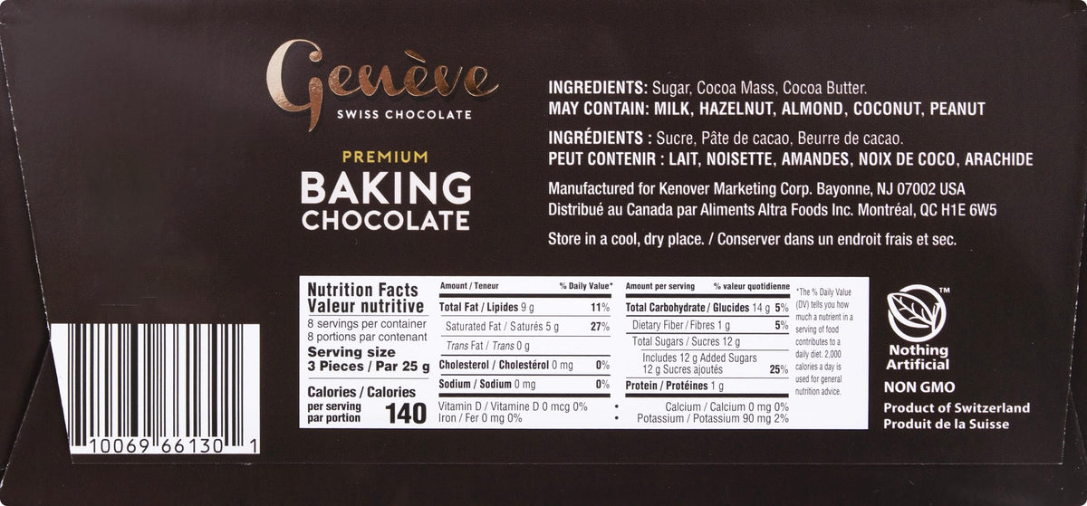 Geneve two-bar pack of vegan, dairy-free chocolate for desserts and gifting