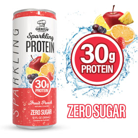 Genius Gourmet clear protein water can side view, lactose free
