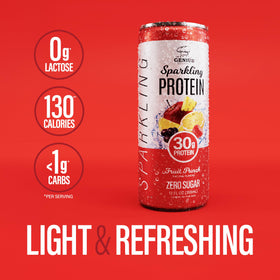 Genius Gourmet clear protein water being poured, zero sugar
