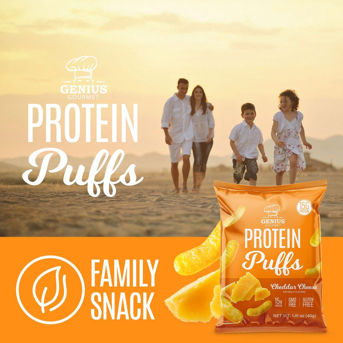 Genius Gourmet Protein Puffs crunchy texture closeup invites first bite