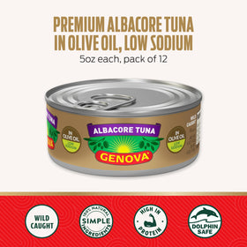 Genova tuna can opened showing light flaky texture