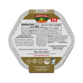 Genova tuna bowl packaging emphasizing shelf-stable convenience.