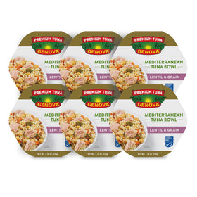 Genova tuna lentil grain salad bowl with rich Mediterranean textures.