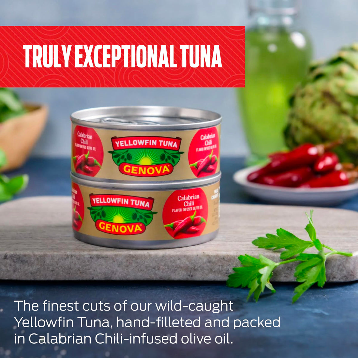 Genova tuna tossed with pasta enhances a puttanesca-inspired dish.