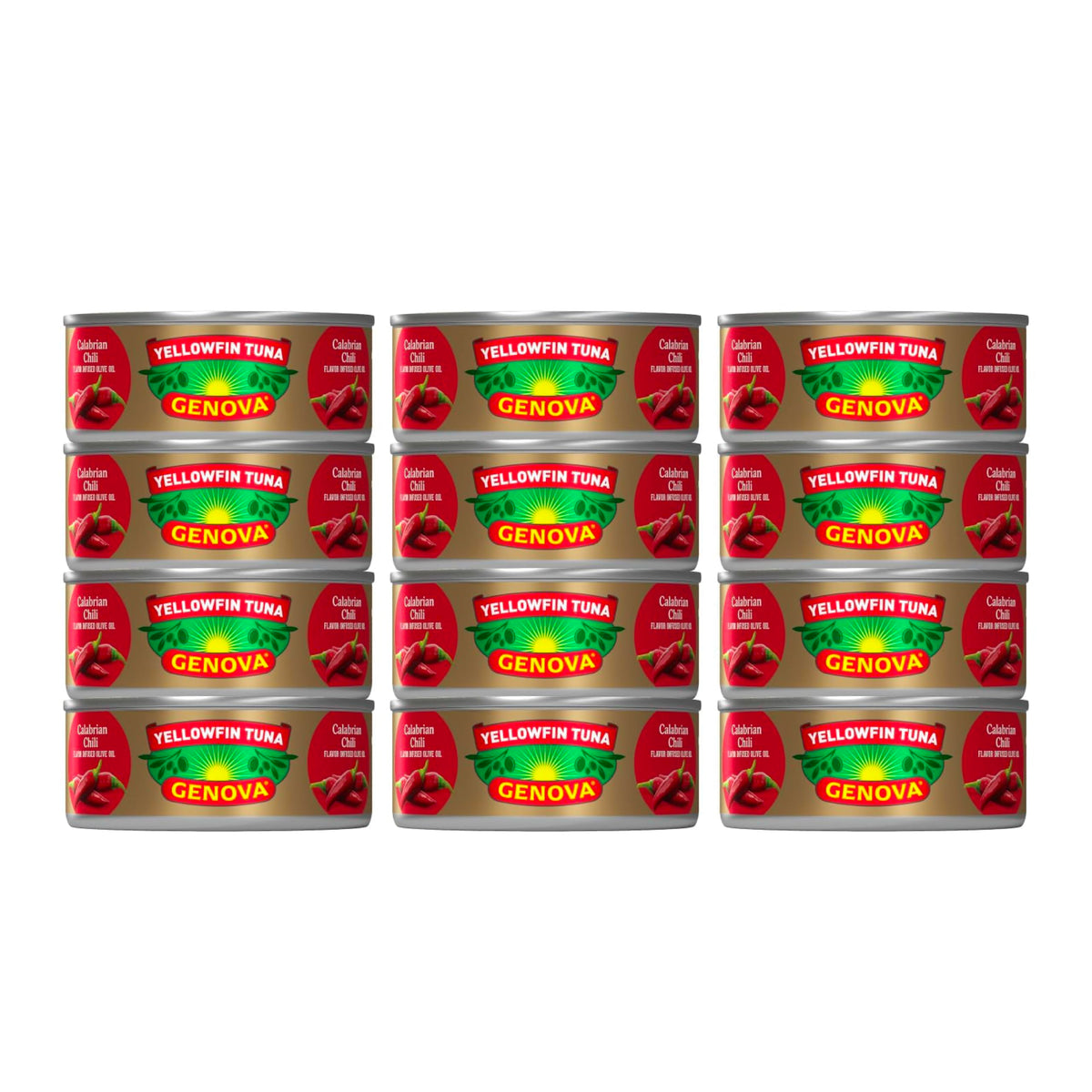 Genova yellowfin tuna in Calabrian chili olive oil can displaying premium flavor.