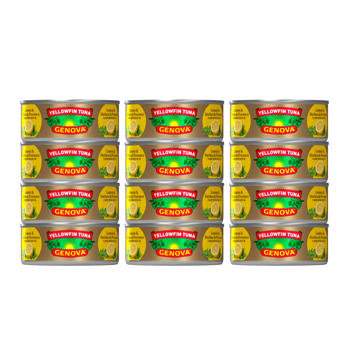 Genova yellowfin tuna can with lemon-herbes olive oil, ready for quick, flavorful meals.