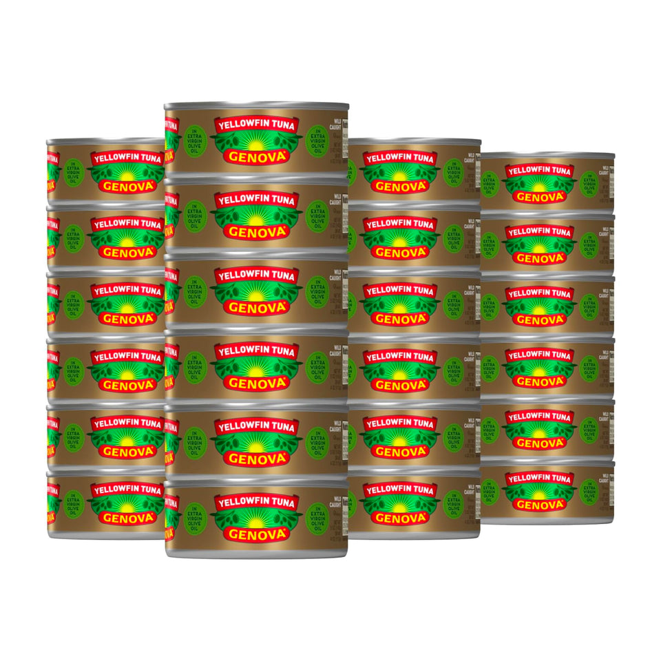 Genova Yellowfin Tuna in olive oil can highlights premium quality and quick meal prep.