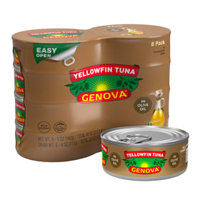 Genova yellowfin tuna in olive oil can with rich texture, ideal for salads.