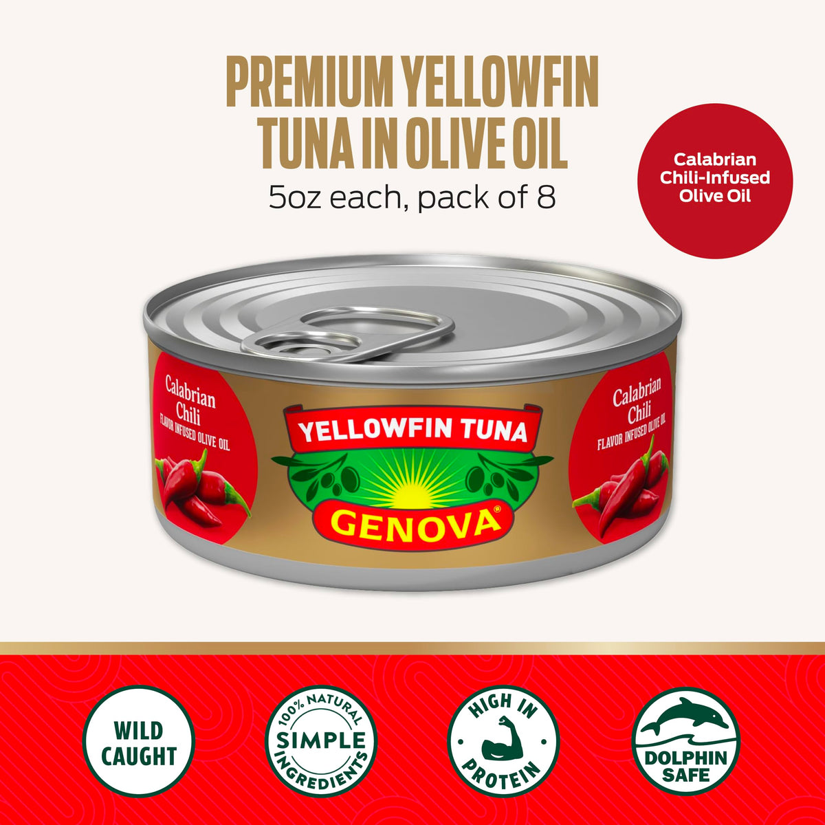 Close-up of olive oil coating on Genova tuna offers rich texture.