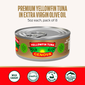 Genova Yellowfin Tuna with sea salt detail emphasizes robust flavor for salads.