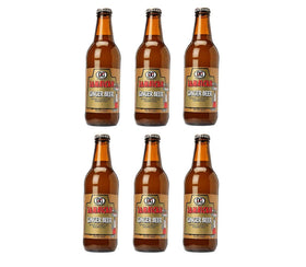 Genuine Ginger Beer 6-pack on a wooden table, ideal for refreshing mixers.