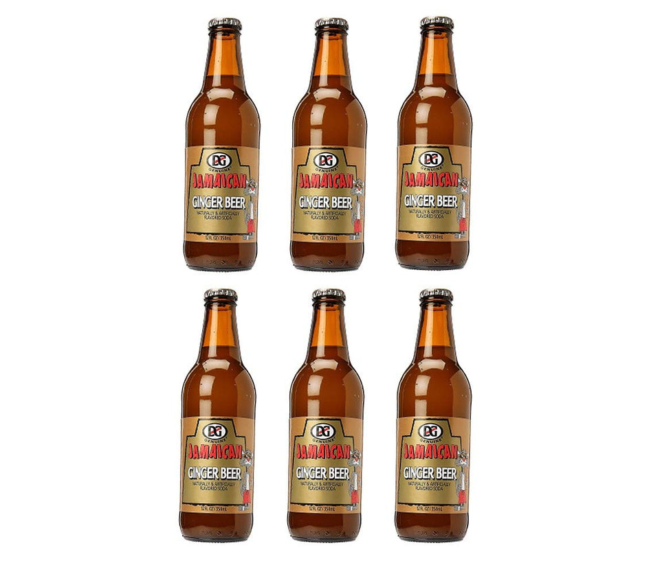 Genuine Ginger Beer 6-pack on a wooden table, ideal for refreshing mixers.