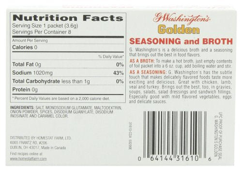 George Washington Golden Seasoning and Broth on a serving dish, enhances gravies and soups.