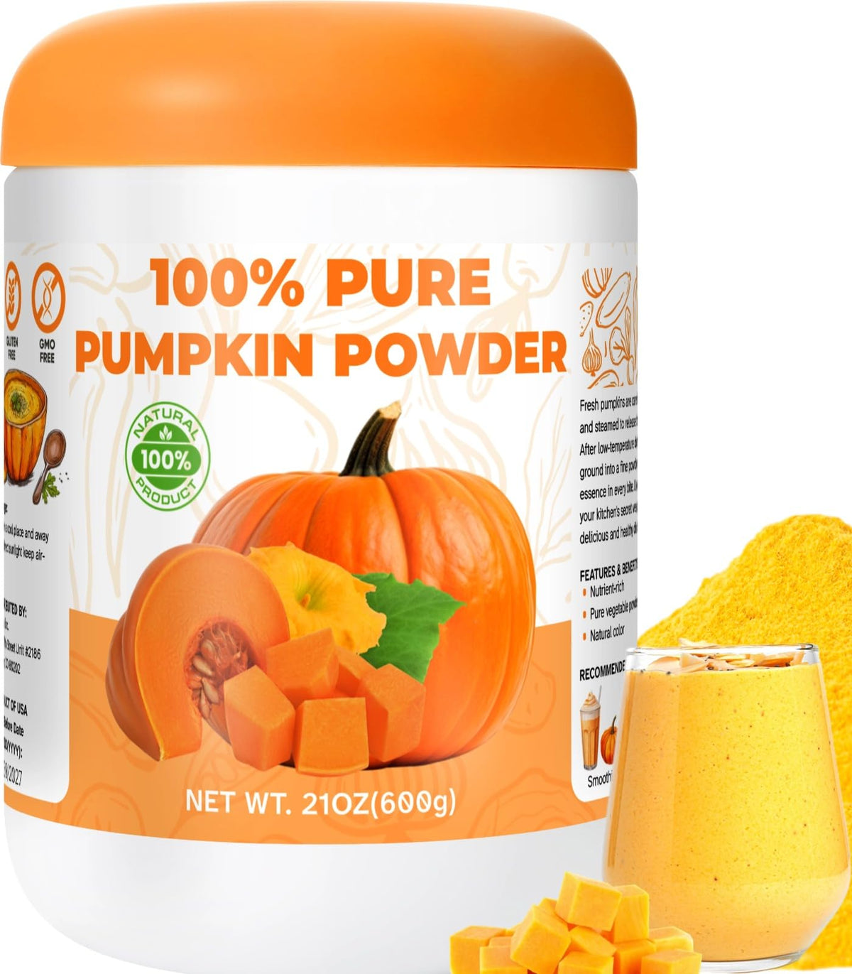 Gephron 21oz natural pumpkin powder package for easy baking and flavor