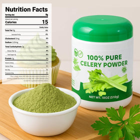 Gephron celery powder 510g jar ready for soups, sauces, and baking.