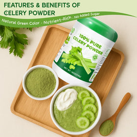 Gephron celery powder shake-ready, enhances smoothies and milk drinks.