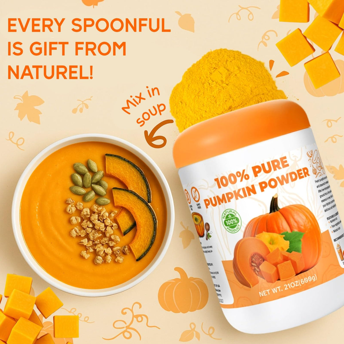 Gephron pumpkin powder for soups enriches depth and color