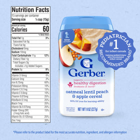 Gerber Stage 2 nutrition panel shows iron, zinc, B12, vitamin E.
