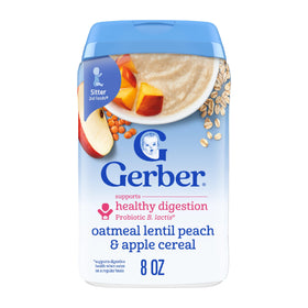 Gerber Stage 2 cereal pack close-up showing nutritious blend for growing babies.