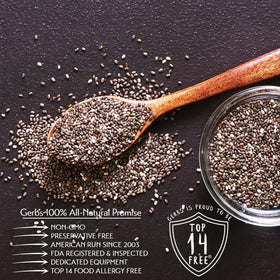 GERBS chia seeds atop oatmeal adding subtle crunch and flavor.