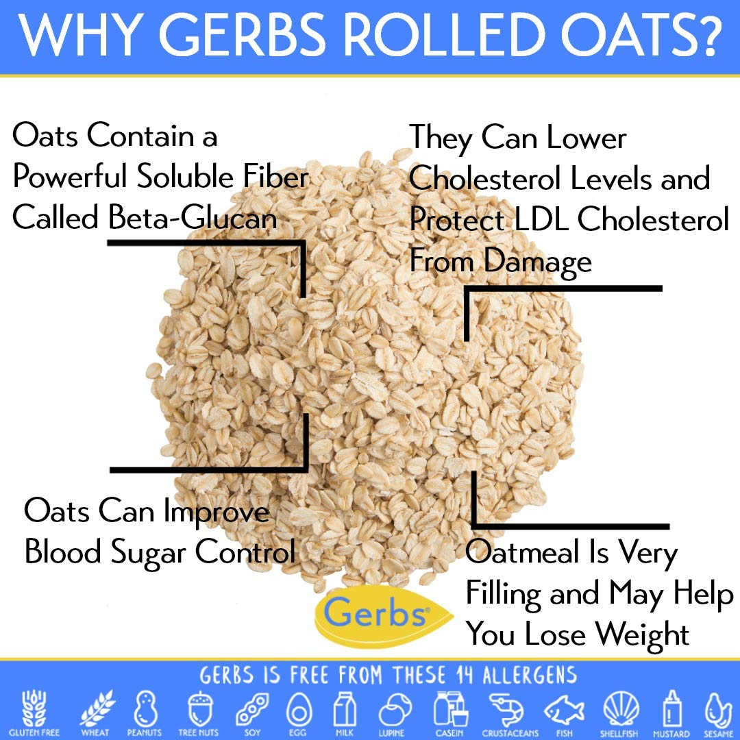 GERBS gluten-free rolled oats bag closeup highlighting texture and resealability.