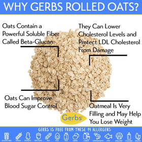 GERBS gluten-free rolled oats bag closeup highlighting texture and resealability.