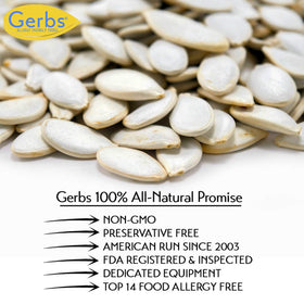 GERBS jumbo raw pumpkin seeds in shell—allergen-free option for sensitive diets.