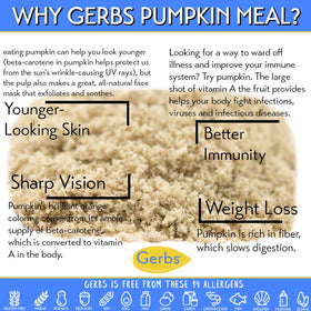 GERBS pumpkin seed meal bag back shows allergen information.