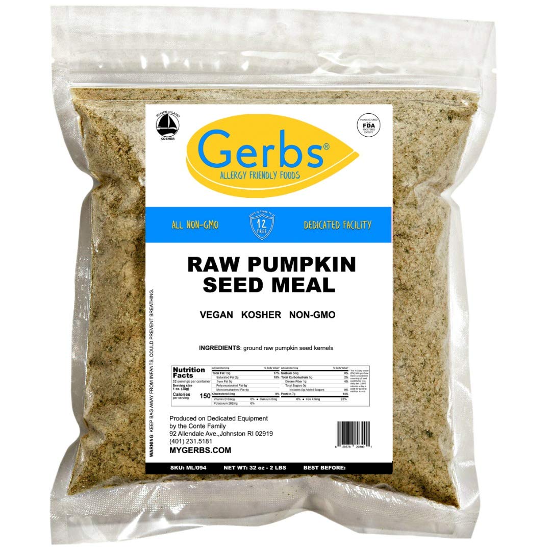GERBS pumpkin seed meal packaging close-up focusing on high-barrier bags.