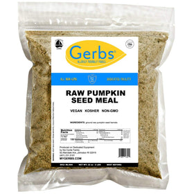 GERBS pumpkin seed meal packaging close-up focusing on high-barrier bags.