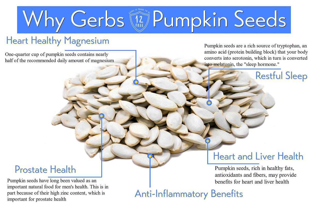 GERBS pumpkin seeds 10.5 mm size in-shell for convenient bulk snacking.