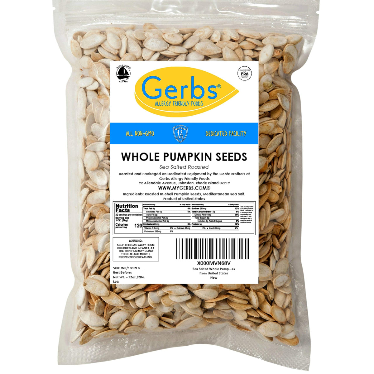 USA-made Gerbs pumpkin seeds label emphasizing quality sourcing