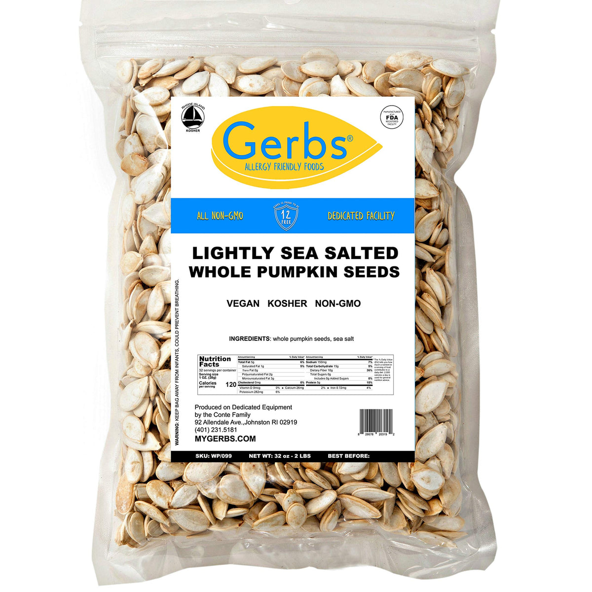 GERBS allergen-free pumpkin seeds in shell for on-the-go.