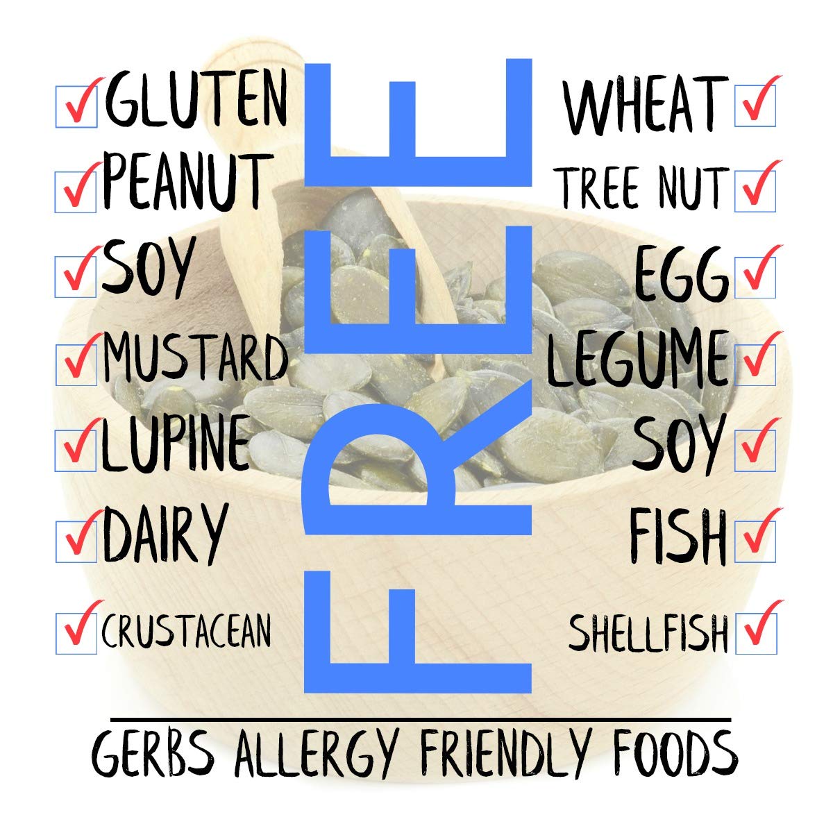 GERBS Raw Pumpkin Seed Kernels in a bowl show a crisp, mild crunch.
