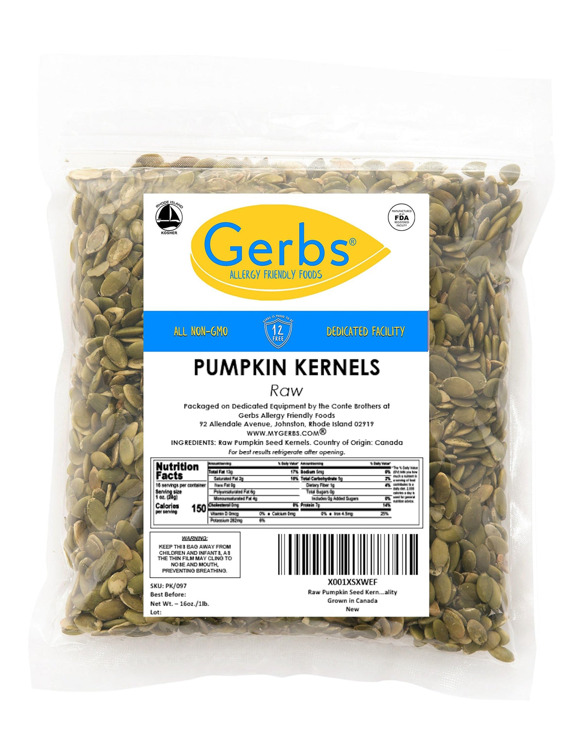 GERBS Raw Pumpkin Seed Kernels mixed into trail mix boost crunch.