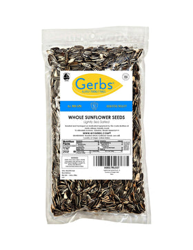 GERBS resealable bag preserves freshness of sunflower seeds.