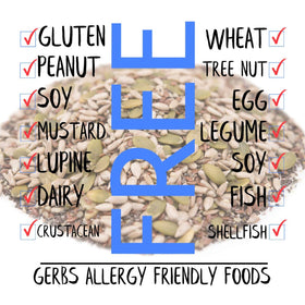 GERBS snack mix serving bowl suggests versatile crunch on salads or snacks