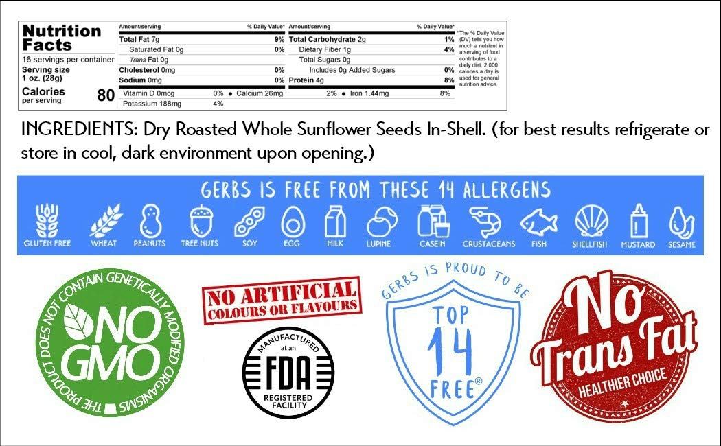 GERBS nutrition label close-up showing protein and calories