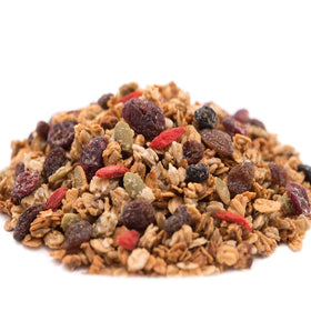 GERBS Super 5 Fruit Granola bag front view with reseal feature for freshness