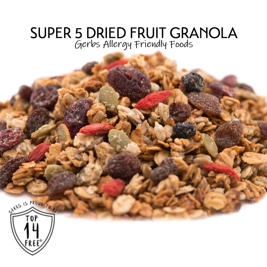 GERBS Super 5 Fruit Granola on a kitchen shelf ready to enjoy