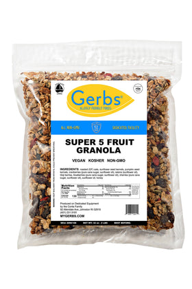 GERBS Super 5 Fruit Granola on a morning tray for a quick meal