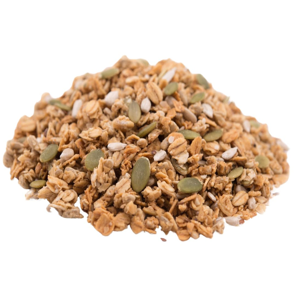 GERBS Super 5 Seed Granola bag front view showcasing allergen-free packaging for safe snacking.