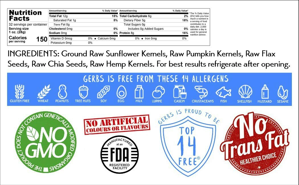 GERBS Super 5 Seed Meal ingredients detail showing seed variety