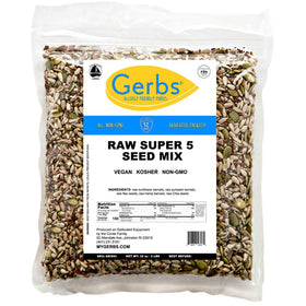 GERBS Super 5 Seed Snack Mix in a bowl highlights crunchy seed texture.