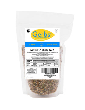 GERBS Super 7 Seed Snack Mix close-up conveys a crisp, satisfying crunch.